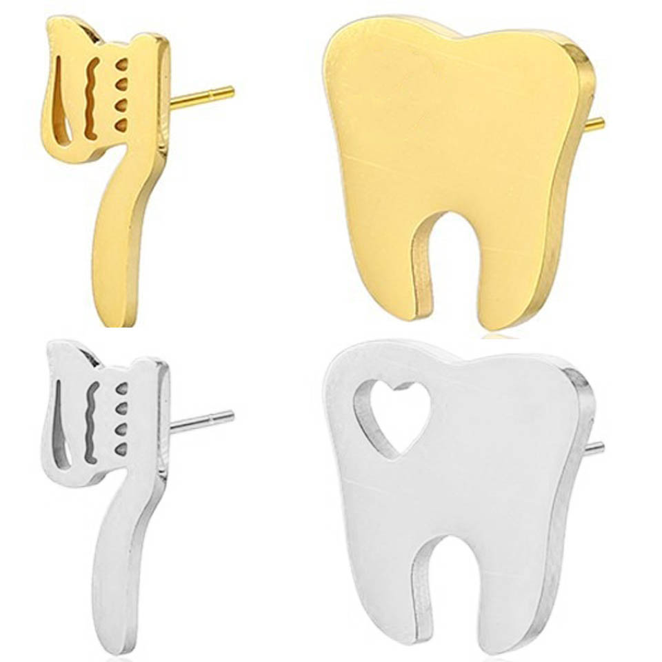 デンタルステンレスピアス/1ペア販売 ステンレス シルバー ゴールド キャッチピアス スタッドピアス メンズ レディース 20G 20ゲージ おもしろい オモシロ 面白い プレゼント ギフト 金色 銀色 両耳 歯 虫歯 歯磨き ハブラシ 歯ブラシ ハート 歯医者さん 歯科衛生士 歯の日のサムネイル