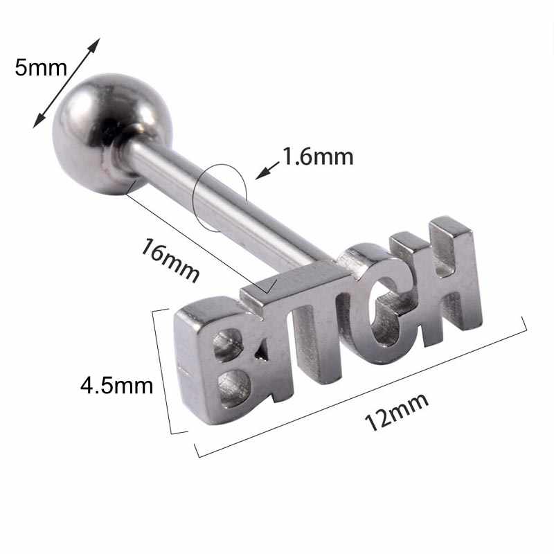 [ボディピアス したピ 14G] BITCH 舌ピアス用 ストレートバーベル 14ゲージ ビッチ アルファベット 英語 メッセージ 面白い 個性的 ユニーク タンピ アンテナヘリ ヘリックス 耳 ボディーピアス メンズ レディース 男性 彼氏 プレゼント ステンレス ベロピアス おしゃれ