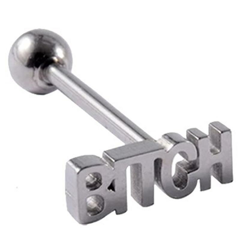 [ボディピアス したピ 14G] BITCH 舌ピアス用 ストレートバーベル 14ゲージ ビッチ アルファベット 英語 メッセージ 面白い 個性的 ユニーク タンピ アンテナヘリ ヘリックス 耳 ボディーピアス メンズ レディース 男性 彼氏 プレゼント ステンレス ベロピアス おしゃれ