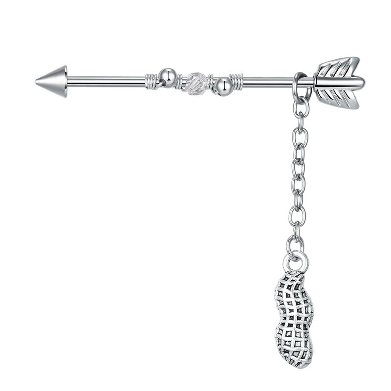 [14G インダストリアル ボディピアス] ピーナッツアロー ボディーピアス 14ゲージ メガバーベル メンズ..