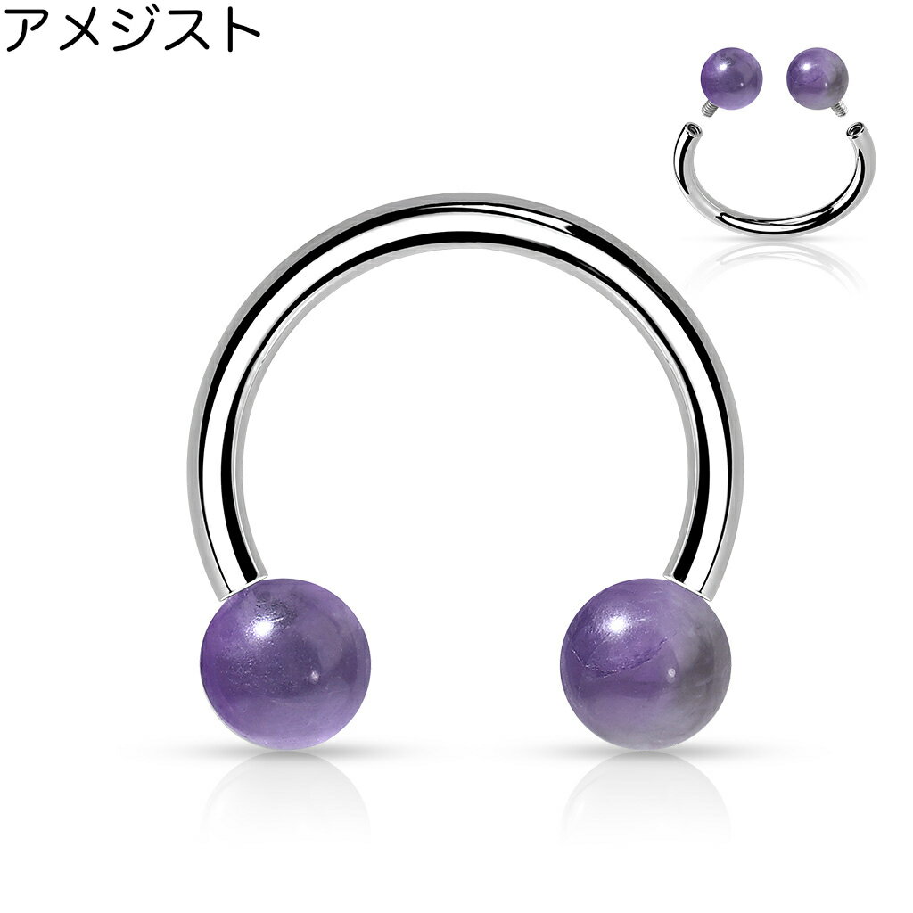 [ 16G ボディピアス ] 天然石風ストーンインターナル サーキュラー バーベル 1個販売 16ゲージ リング型 サージカルステンレス316L メンズ レディース ボディーピアス プレゼント 男性 女性 彼氏 彼女 内ネジ 逆ネジ アメジスト ローズクォーツ 水晶 タイガーアイ オニキス風
