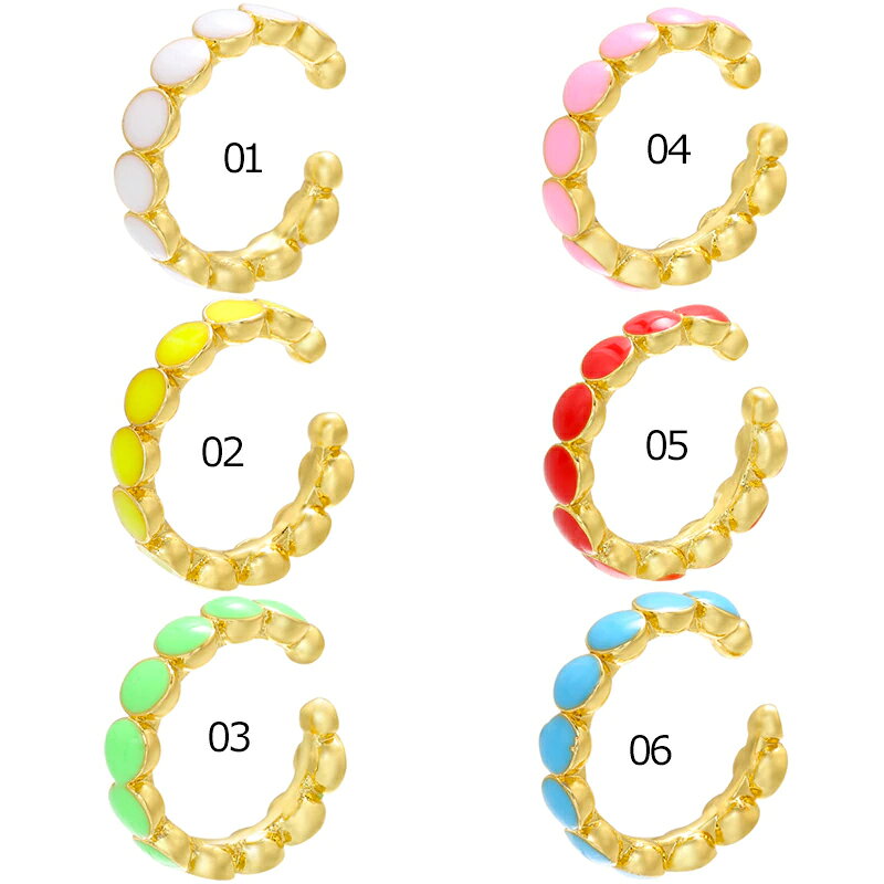 ピアス専門ショップGreen Piercingのエナメルドット イヤーカフ 1個販売 ノンホールピアス メンズ レディース イヤリング 金色 ゴールド おしゃれ 彼氏 彼女 プレゼント ギフト 丸い 水玉模様 赤色 レッド 水色 ブルー 黄色 イエロー グリーン 緑色 ピンク色 白色 ホワイト 可愛い 軟骨 ヘリックス カフリング｜アングル2