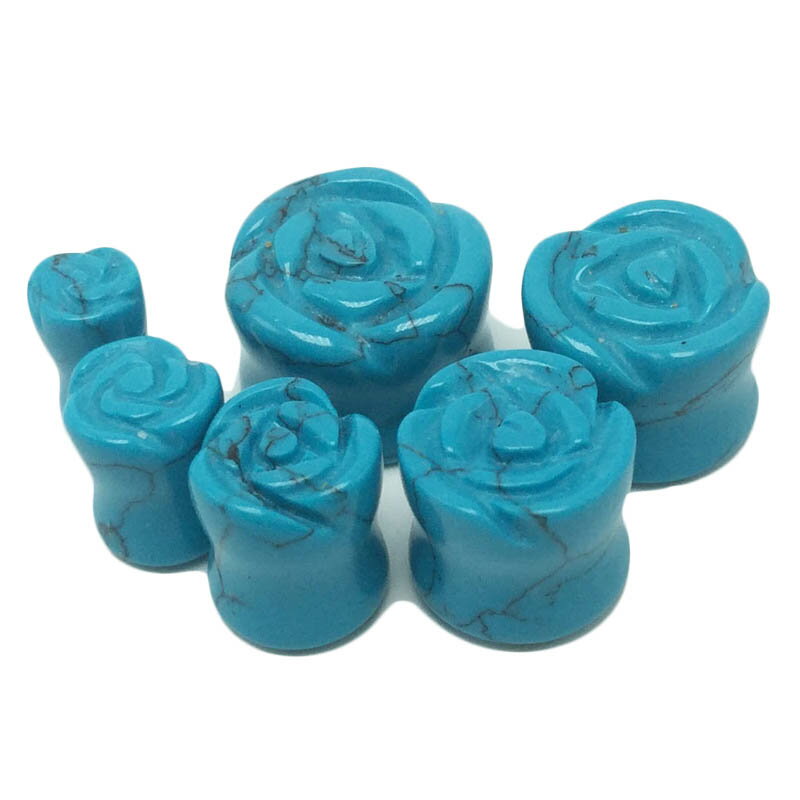 [天然石 ボディピアス 2G 0G 00G 12mm] フラワーストーンプラグ ターコイズ 1個販売 ボディーピアス トルコ石 青色 メンズ レディース 花 華 2ゲージ 6mm 0ゲージ 8mm 00ゲージ 10mm 12.0mm 12ミリ 人気 プレゼント 金属アレルギー対応 安心 ギフト 男性 女性 彼氏 彼女 旦那