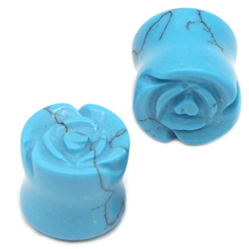 [天然石 ボディピアス 2G 0G 00G 12mm] フラワーストーンプラグ ターコイズ 1個販売 ボディーピアス トルコ石 青色 メンズ レディース 花 華 2ゲージ 6mm 0ゲージ 8mm 00ゲージ 10mm 12.0mm 12ミリ 人気 プレゼント 金属アレルギー対応 安心 ギフト 男性 女性 彼氏 彼女 旦那 3
