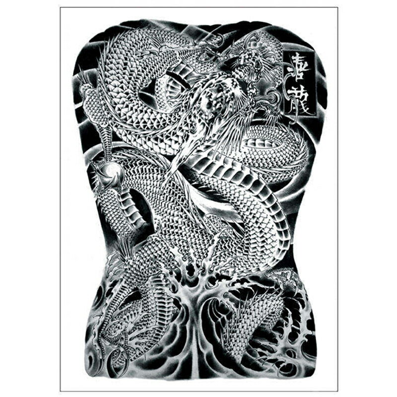 背中用 フェイクタトゥーステッカー 大きいサイズ ビッグサイズ 龍 竜 ドラゴン 龍神 人気 おしゃれ かっこいい 漢字 トライバル 水 タトゥシール メンズ レディース 仮装 変装 入れ墨 小道具 衣装 映画 ドラマ テレビ 撮影 コスプレ 黒色 刺青 偽物 男性 女性 彼女 彼氏