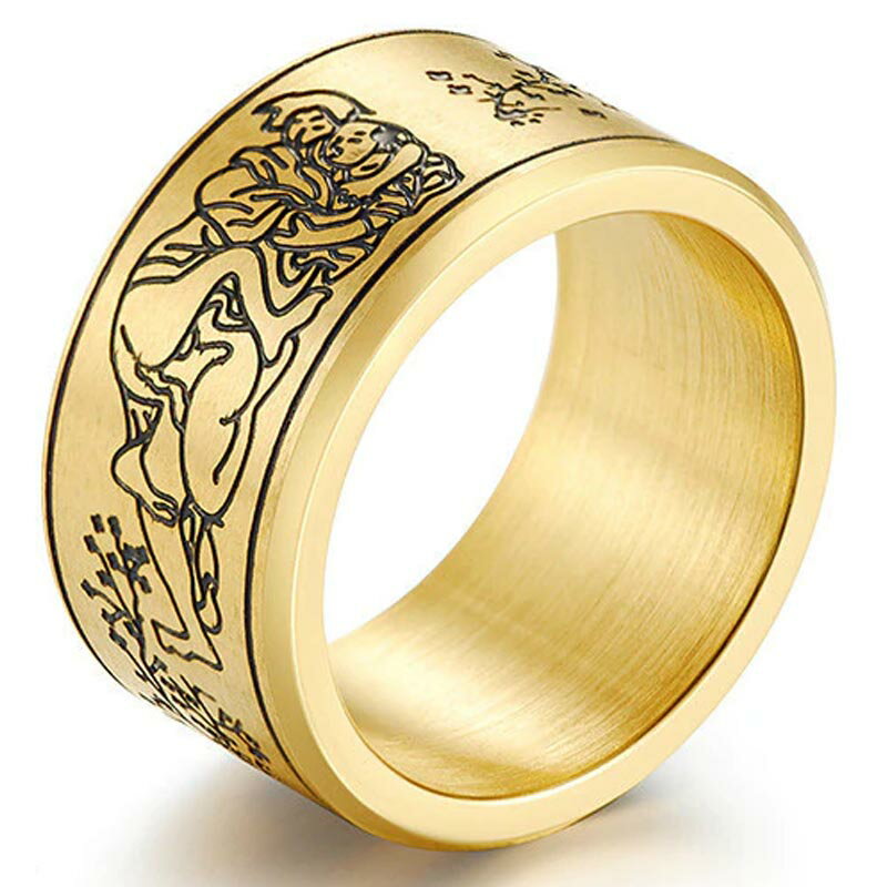 金色 浮世絵風 春画ステンレスリング(PRB073)サイズ/15号/18号/20号/23号 指輪 サージカルステンレス316L メンズ レディース ペアリング ...