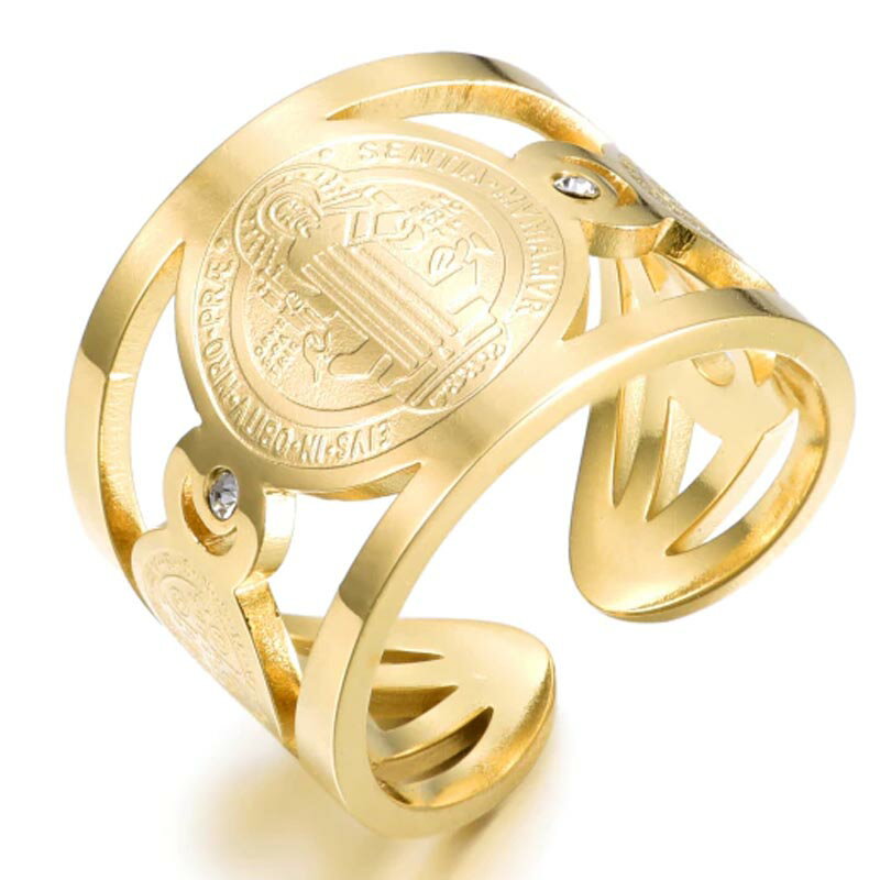 ゴールドキリストステンレスリング(VRD061)サイズ/16号/17号/18号/19号/20号/21号/22号/23号/24号/25号 ファランジリング 金色 ...