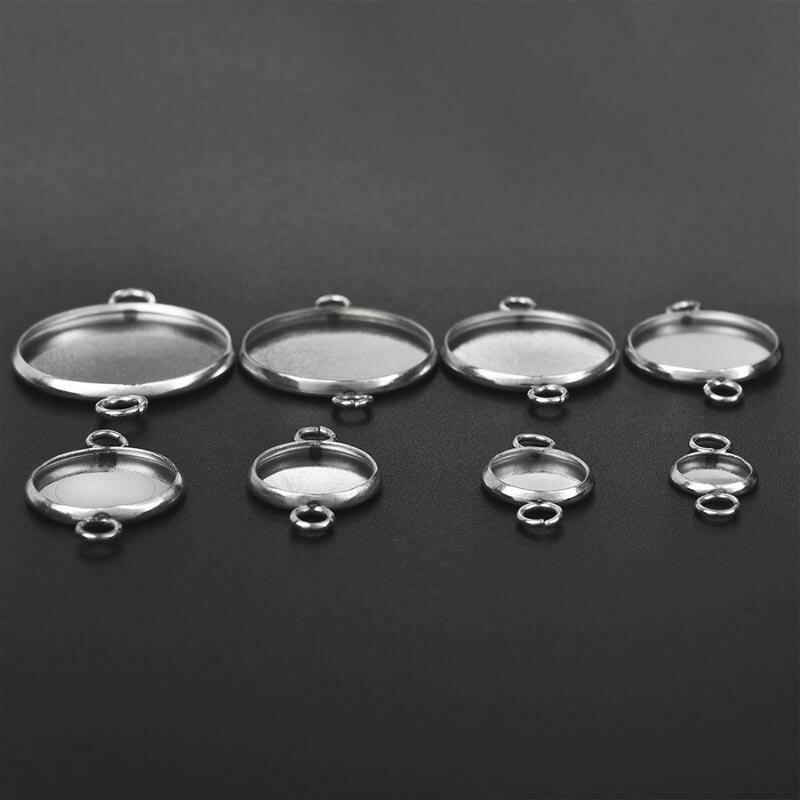 [6mm 8mm 10mm 12mm 14mm 16mm 18mm 20mm 25mm 30mm] DIY ダブルマルカン付き コネクター ミール皿ステンレスパーツ 1個販売 丸台座 丸環2個 丸カン ネックレス ブレスレット 手作り ガラスドーム用 写真用カボーション カボション クラフト コネクト ジョイント