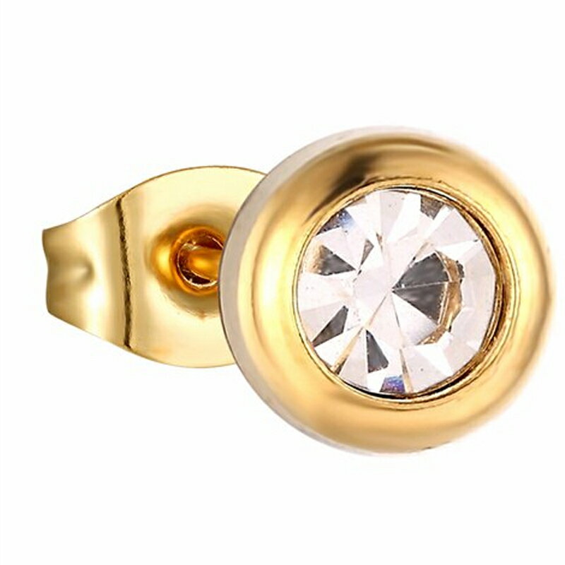 ゴールド ラウンド クリスタル ステンレスピアス 1個販売 20G 20ゲージ キャッチピアス 金メッキ 金色 ステンレス製 メンズ レディース 男性 女性 彼...