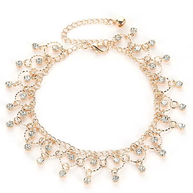 ダンシングヨガリングクリスタルチャームアンクレット(ゴールド) 1個販売 ジルコニア 金色 金メッキ メンズ レディース ペア ブレスレット 裸足 素足 足首 ...