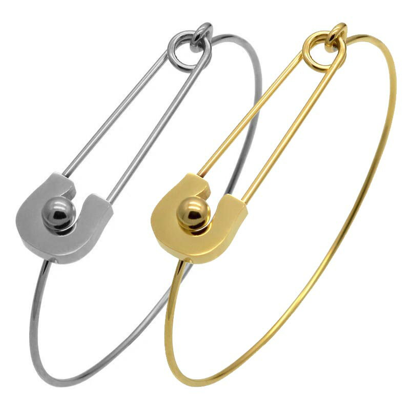 安全ピン サージカルステンレス316L バングル 1個販売 アームレット メンズ レディース 腕輪 手首 二の腕 腕 ブレスレット 固定型 リング型 楕円形 プ...