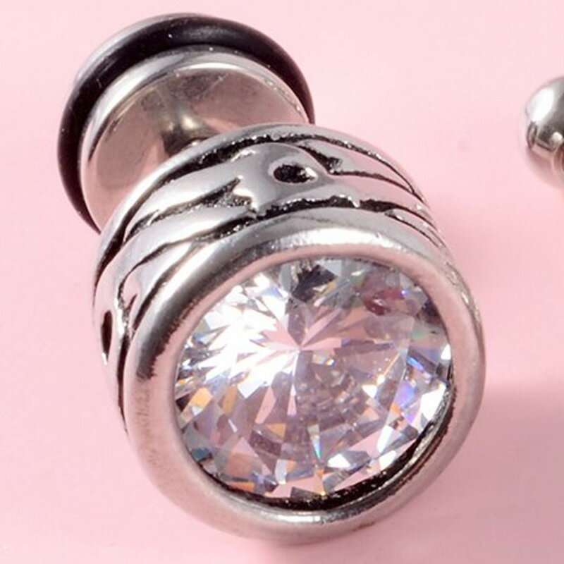 [ボディピアス 16G]クリスタルラウンドジュエル ストレートバーベル ボディピアス 16ゲージ 軟骨 ヘリックス 耳 ボディーピアス トラガス ダイス ロック コンク メンズ レディース ステンレス フェイク プラグ型 ネジ 細い 1.2mm 男性 女性 透明 ジルコニア 丸型 台座 石付き