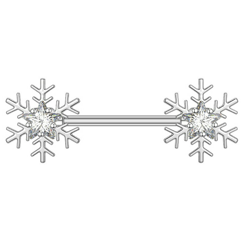 [14G ボディピアス ヘリックス ニップルピアス] スノークリスタルスター ストレートバーベル 14ゲージ ボディーピアス サージカルステンレス316L メンズ レディース 男性 女性 乳首 耳 軟骨 コンク プレゼント アンテナヘリックス 人気 おしゃれ 彼氏 彼女 石付き ジルコニア