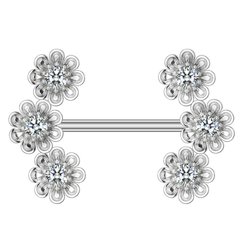 [14G ボディピアス ヘリックス ニップルピアス] クリスタル三連フラワー ストレートバーベル 14ゲージ ボディーピアス サージカルステンレス316L メンズ レディース 男性 女性 乳首 耳 軟骨 コンク プレゼント アンテナヘリックス 人気 おしゃれ 彼氏 彼女 誕生日 ジルコニア