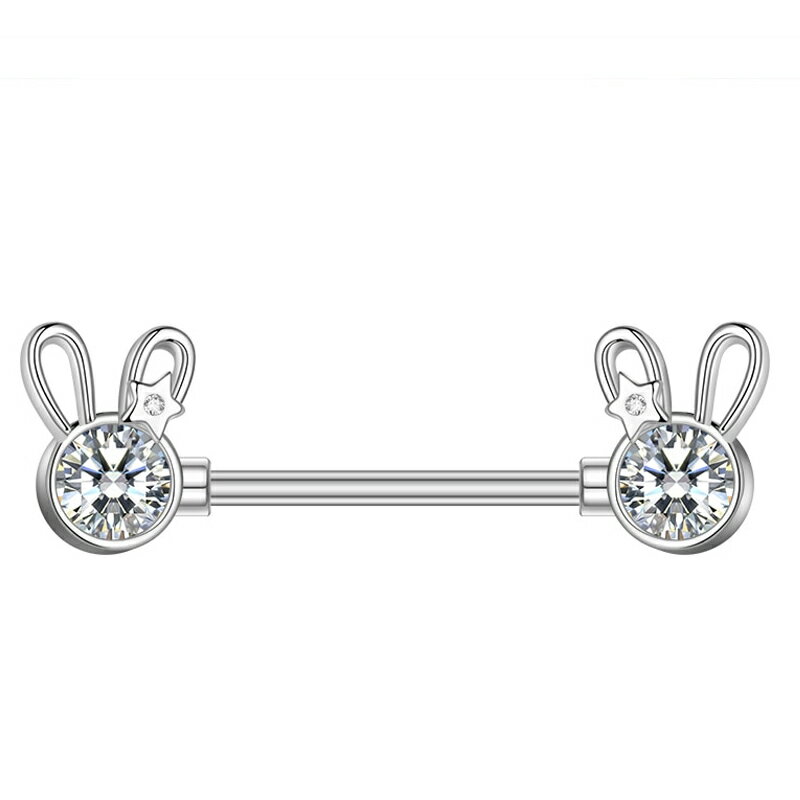 [14G ボディピアス ヘリックス ニップルピアス] キューティーバニー ストレートバーベル 14ゲージ ボディーピアス サージカルステンレス316L メンズ レディース 男性 女性 乳首 耳 軟骨 コンク プレゼント アンテナヘリックス 人気 おしゃれ 彼氏 彼女 クリスタル ジルコニア