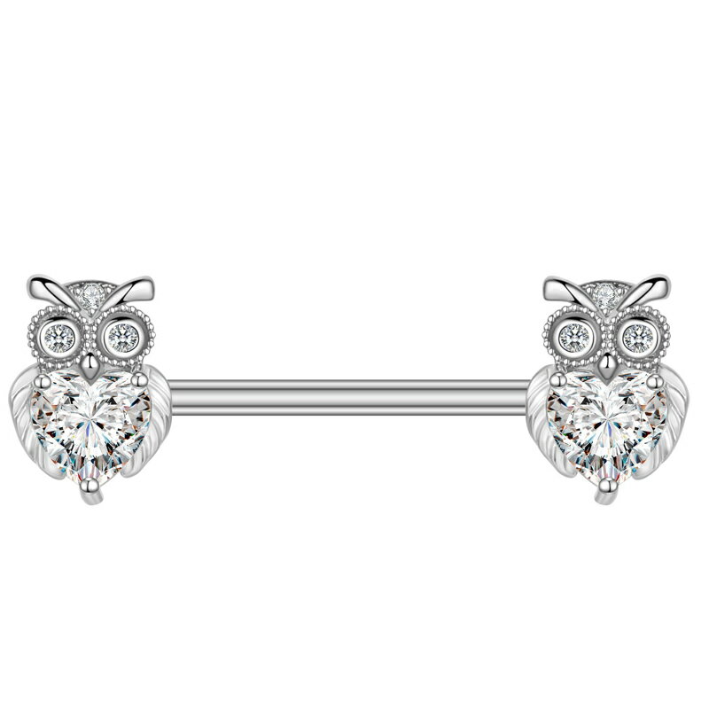 [14G ボディピアス ヘリックス ニップルピアス] クリスタルオウル ストレートバーベル 14ゲージ ボディーピアス サージカルステンレス316L メンズ レディース 男性 女性 乳首 耳 軟骨 コンク プレゼント アンテナヘリックス 人気 おしゃれ 彼氏 彼女 誕生日 ジルコニア