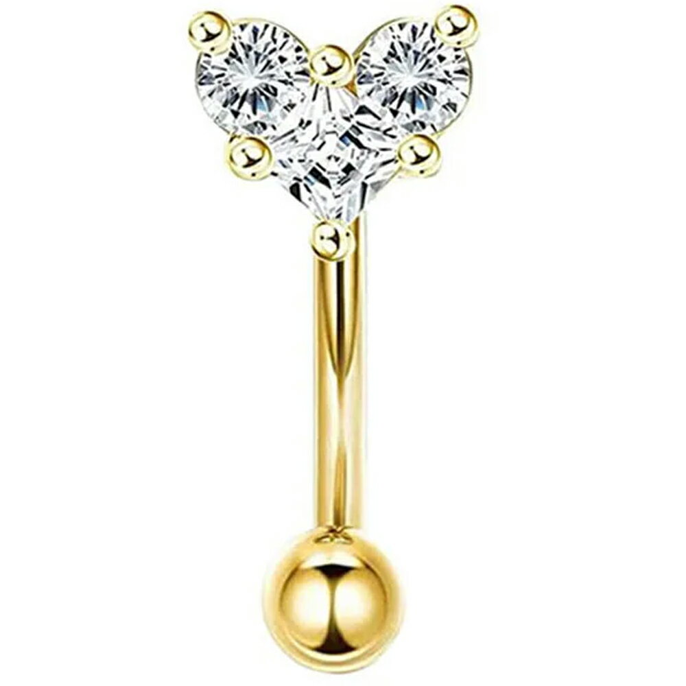 [16G 鼻 耳 臍 軟骨 口] ゴールドトリプルストーン 16ゲージ ボディピアス 3個 3粒 クリスタル ハート 四角 金色 ロック ルーク ダイス スナッグ 臍ピアス へそピアス ヘソピアス バナナバーベル カーブバーベル サージカルステンレス316 メンズ レディース アイブロー 眉