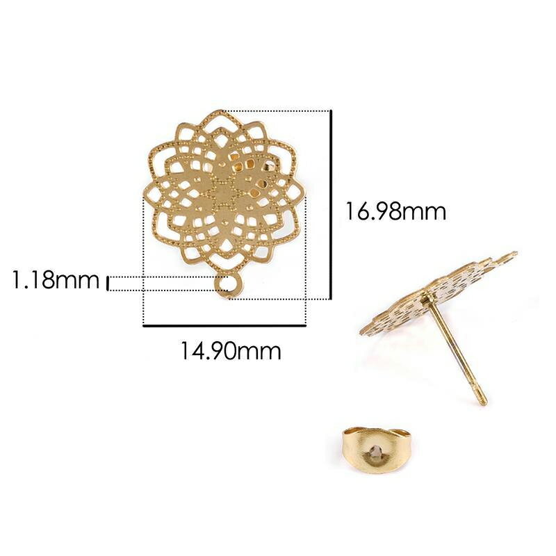 DIY スターフラワー チャーム穴ありステンレスピアス 1ペア販売 キャッチ付き 金メッキ 金色 パーツ キャッチピアス 金具 手作り ピアス作り ハンドメイド...