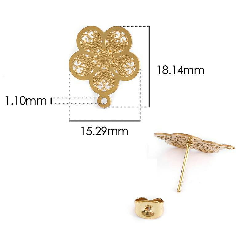 DIY チェリーフラワー チャーム穴ありステンレスピアス 1ペア販売 キャッチ付き 金メッキ 金色 パーツ キャッチピアス 金具 手作り ピアス作り ハンドメイド ポスト クラフト 製作 自作 部品 メンズ レディース 付け替え つけかえ 花 透かし 綺麗 彼氏 彼女 友達 暇 手芸