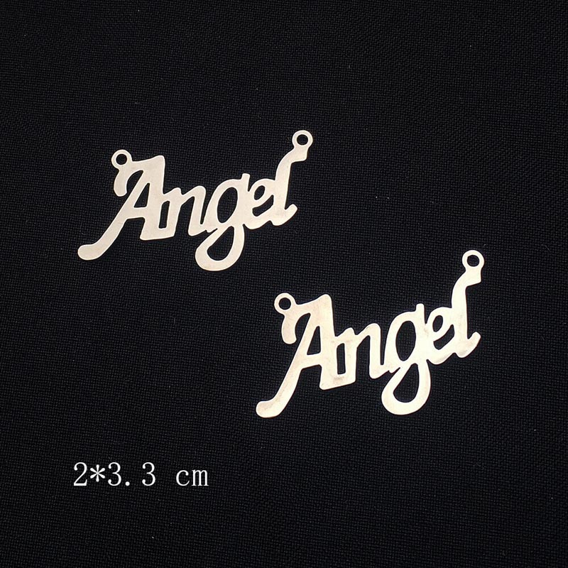 アルファベットメッセージコネクトステンレスパーツ（Angel） 1個販売 ジョイントパーツ コネクター 繋ぐ つなぐ 2穴 穴あき つなげる メンズ レディース ジェンダーレス ネックレス ブレスレット アンクレット クサリ チェーン 鎖 文字 手紙 レター 金具 部品 DIY 自作 天使 2