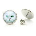 楽天ピアス専門ショップGreen Piercing14mm カボションピアス （白猫） 1ペア 両耳 猫 白ネコ シロネコ しろねこ アニマル 動物 丸型 丸い カボーション 20G 20ゲージ 20g ファッションピアス スタッドピアス キャッチピアス メンズ レディース プレゼント 結婚式 クリスマス 誕生日 入学式 夏休み 大きめ おしゃれ