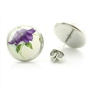 14mm カボションピアス (パープルフラワー) 1ペア 両耳 花 紫色 綺麗 母 ママ 敬老の日 丸型 丸い カボーション 20G 20ゲージ 20g ファッ...