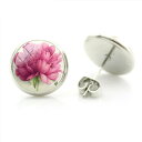 14mm カボションピアス (ピンクフラワー) 1ペア 両耳 花 きれい ブライダル 綺麗 人気 母の日 ママ 敬老の日 丸型 丸い カボーション 20G 20...