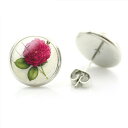14mm カボションピアス (レッドフラワー) 1ペア 両耳 花 赤色 薔薇 ブライダル 綺麗 人気 母の日 ママ 敬老の日 丸型 丸い カボーション 20G ...