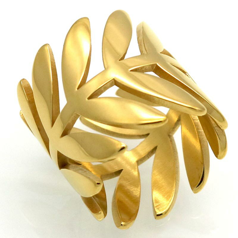 ゴールドリーフステンレスリング(RRR049)サイズ/19号 指輪 サージカルステンレス316L メンズ レディース ペアリング プレゼント ギフト 結婚式 記...