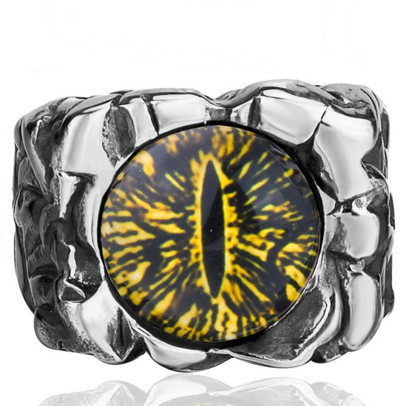 デーモンヒルデビルイエローアイステンレスリング(VRR169) サイズ/35号 印台型 指輪 黄色 眼 目 岩 崖 ロック カレッジリング サージカルステンレス...