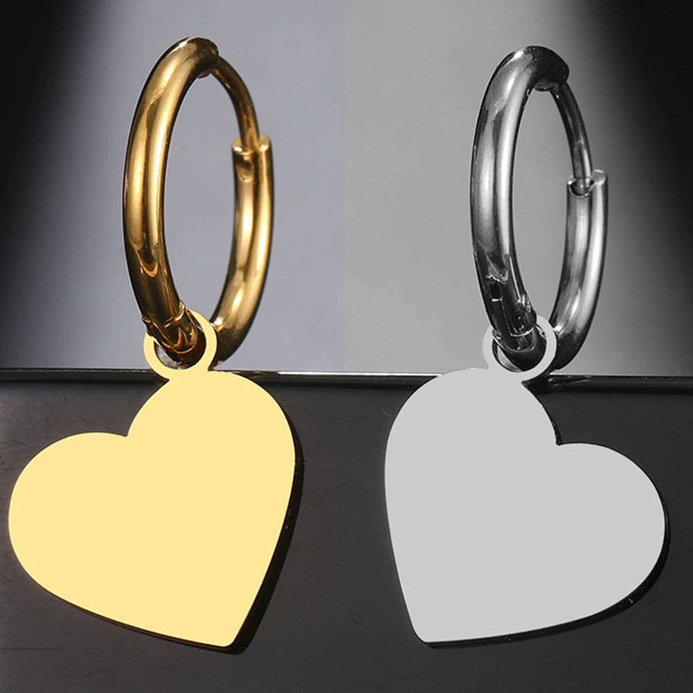 チャーム付シンプルフープピアス(ビッグハート) 1個販売 ステンレスピアス リングピアス メンズ レディース ゴールド シルバー 銀色 金色 18G 18ゲージ...