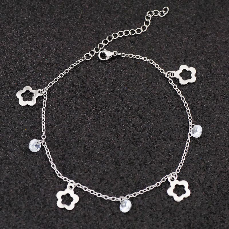 クリスタルフラワーチャーム ステンレスアンクレット 1個 ステンレス製 桜 花 さくら ジルコニア スト..