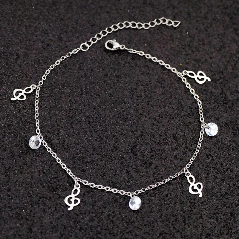 クリスタルミュージカルチャーム ステンレスアンクレット 1個 ステンレス製 音譜 ト音記号 ミュージッ..