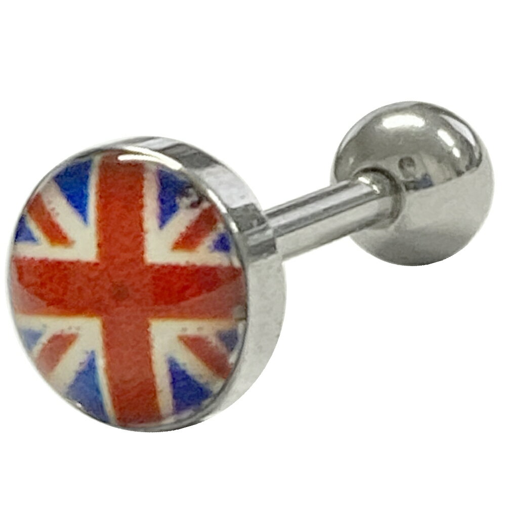 [14G 国旗 ストレートバーベル] イギリス フラッグ ボディピアス 14ゲージ サージカルステンレス316L メンズ レディース シンプル 舌ピアス タンピアス 耳 軟骨 ヘリックス トラガス コンク ダイス ルーク 両側ネジ ネジボール ネジキャッチ 男性 女性 ボディーピアス 英国