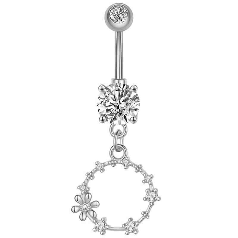 [14G カーブバーベル ボディピアス] ロイヤルフラワーリースヘソピアス 14ゲージ ヘソピアス 臍ピアス メンズ レディース ボディーピアス サージカルステンレス316L ジルコニア クリスタル ジュエル 石付き キラキラ ストーン ピンクゴールド シルバー 花 誕生日 クリスマス