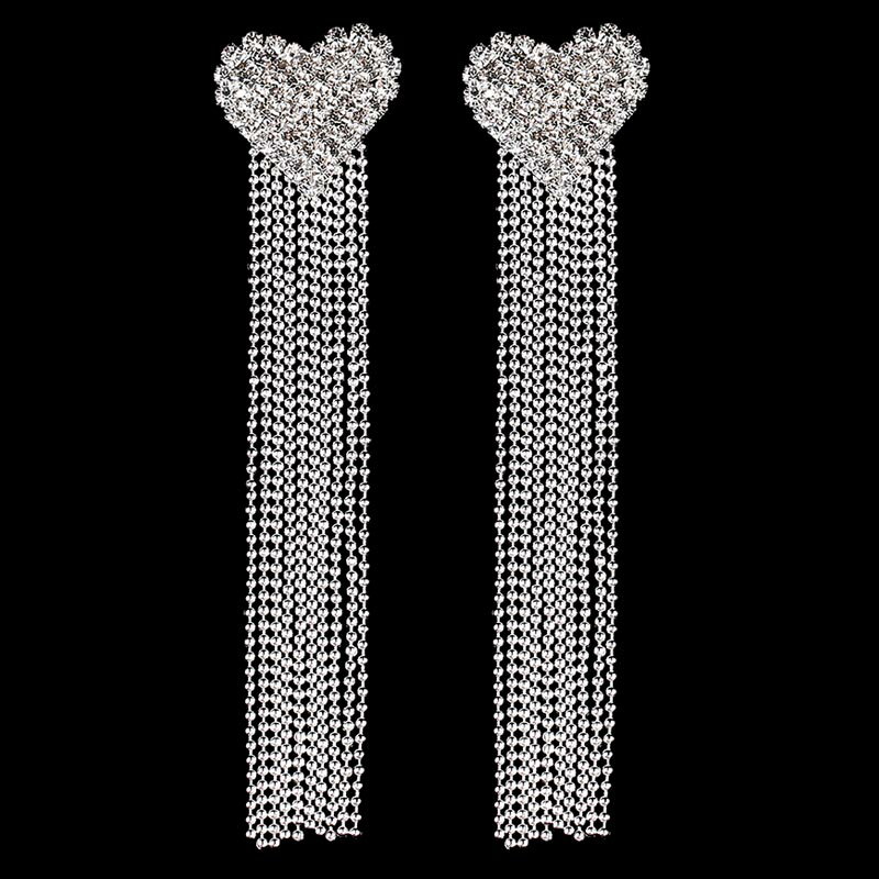 Rakuten - シャワーハートクリスタルウエディングジュエリーピアス 1ペア シルバー 結婚式 新婦 披露宴 花嫁 衣装 長い 揺れる ジルコニア ラインストーン レディース プレゼント 20G 20ゲージ パーティー 女性 ドレス 舞台 ブライダル フォトスタジオ シャンデリア ボールチェーン
