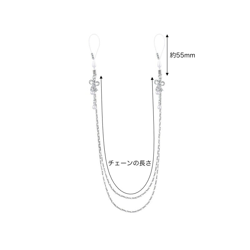 ピアス専門ショップGreen Piercingの[乳首 ノンホールピアス]パールリボンダブルニップルクリップチェーン 胸 ボディピアス メンズ レディース ニップルジュエリー はさむ つなぐ 開けない ボディーピアス くさり 鎖 チェーンボンテージ風 ボンデージ風 SM風 ファッション 真珠 リボン ジュエル クリスタル｜アングル2