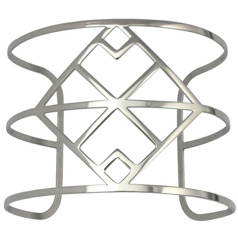 スリーラインスクエアステンレスバングル 1個販売 銀色 シルバー 四角形 モザイク 腕輪 サージカルステンレス316L アームレット メンズ レディース アーム...