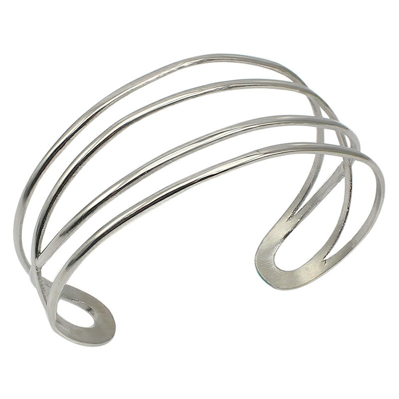 スパイラルアーチステンレスバングル 1個販売 銀色 シルバー 4連風 シンプル ワイド うでわ 腕輪 サージカルステンレス316L アームレット メンズ レディ...
