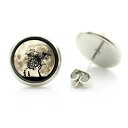 14mm カボションピアス (満月の散歩) 1ペア 両耳 フルムーン 月見 樹木 ツリー 人間 兄弟 夫婦 カップル デート ウオーキング 夜 丸型 丸い カボ...