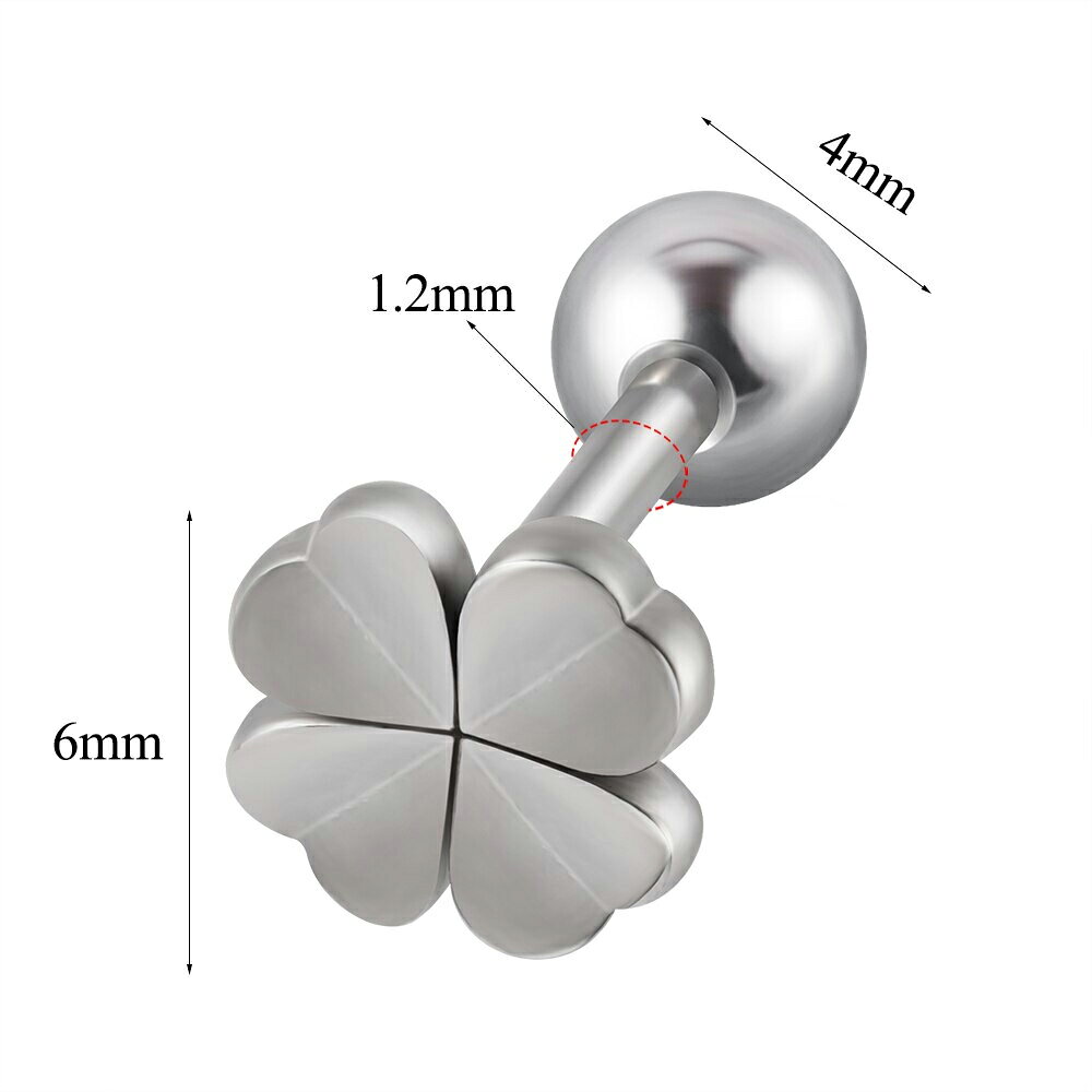 [16G ボディピアス] ハッピークローバー ストレートバーベル ボディーピアス 16ゲージ リーフ 四つ葉 四葉 よつば ヨツバ ミツバ 三つ葉 軟骨 ヘリックス 耳 サージカルステンレス316L メンズ レディース シルバー 銀色 ブラック 黒色 ゴールド 金色 プレゼント ギフト