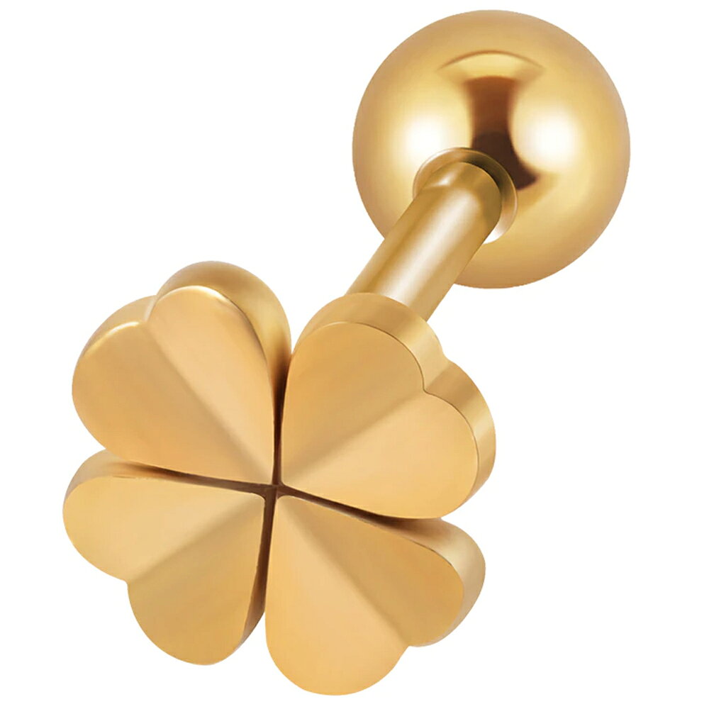 [16G ボディピアス] ハッピークローバー ストレートバーベル ボディーピアス 16ゲージ リーフ 四つ葉 四葉 よつば ヨツバ ミツバ 三つ葉 軟骨 ヘリックス 耳 サージカルステンレス316L メンズ レディース シルバー 銀色 ブラック 黒色 ゴールド 金色 プレゼント ギフト