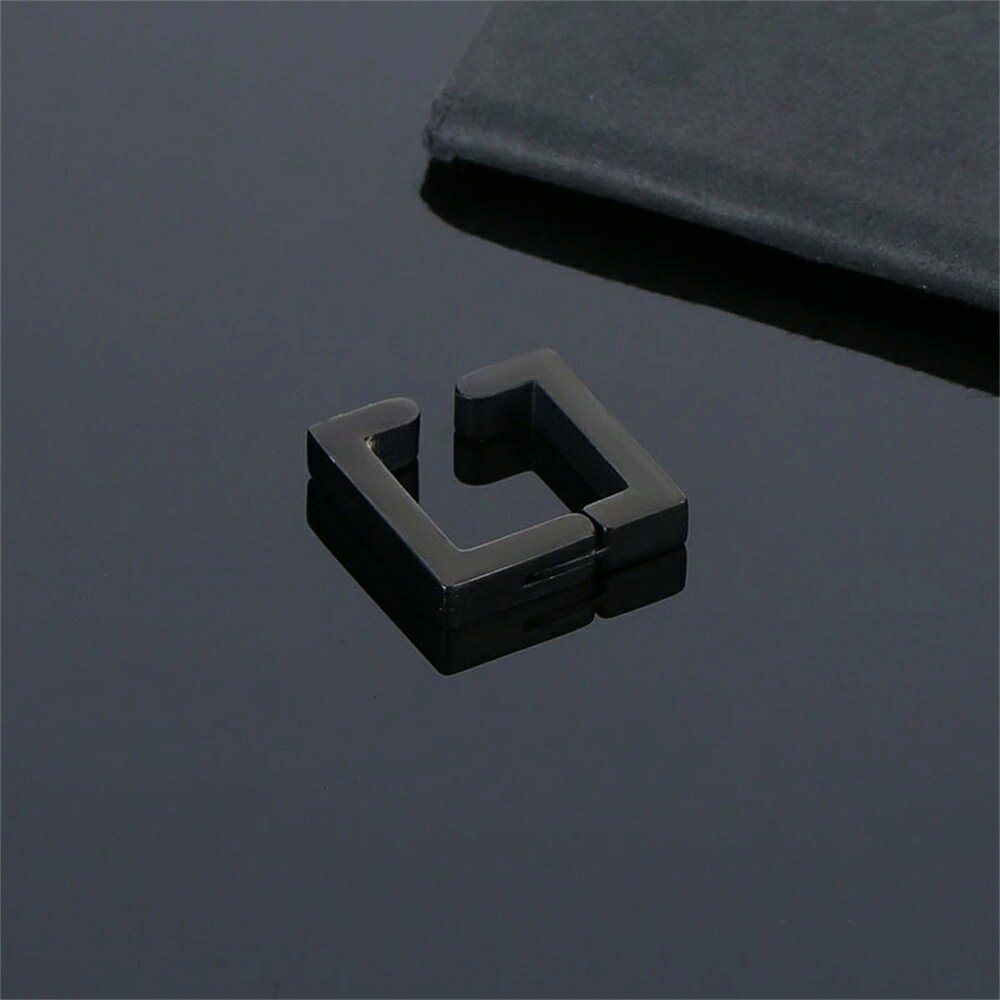 ピアス専門ショップGreen Piercingの[ノンホールピアス サージカルステンレス316L] スクエア ステンレスイヤリング 1個 四角形 面白い ブルー 青色 黒色 ブラック 金色 ゴールド 銀色 シルバー 挟む はさむ イヤーカフ イヤカフ メンズ レディース プレゼント フェイクピアス フープピアス リングピアス ギフト｜アングル3