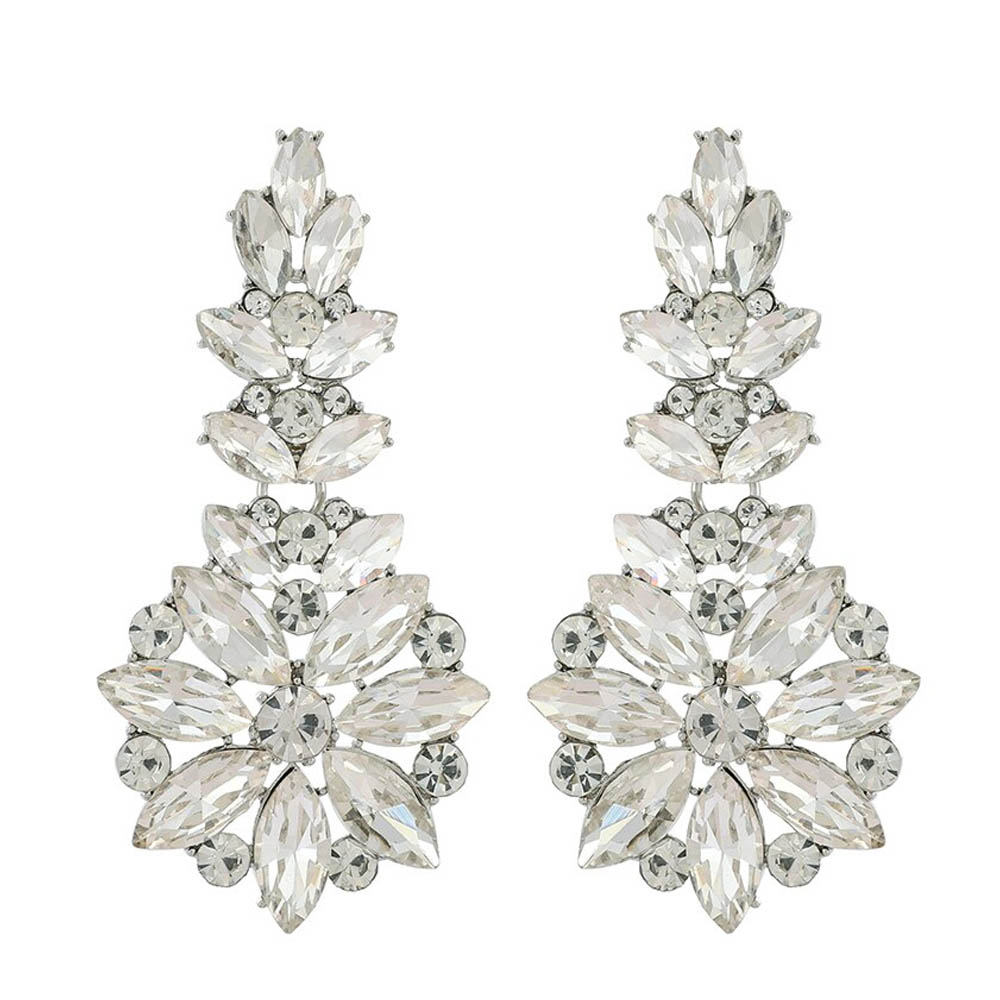 화이트 스노우 비쥬 패션 귀걸이 1 페어 크리스탈 보석 돌 포함 스톤 큰 반짝이 여성 입학식 졸업식 파티 쥬얼리 발표회 양귀 20G 20 게이지 여성 웨딩 브라이들 인기 선물 업 졸업식 지르코