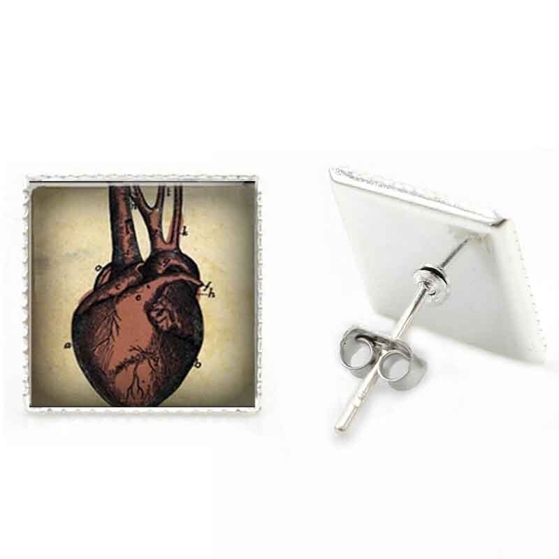 スクエア カボションピアス (心臓) 1ペア 両耳 シンゾウ しんぞう 人体解剖 医者 医学生 看護婦 人体模..