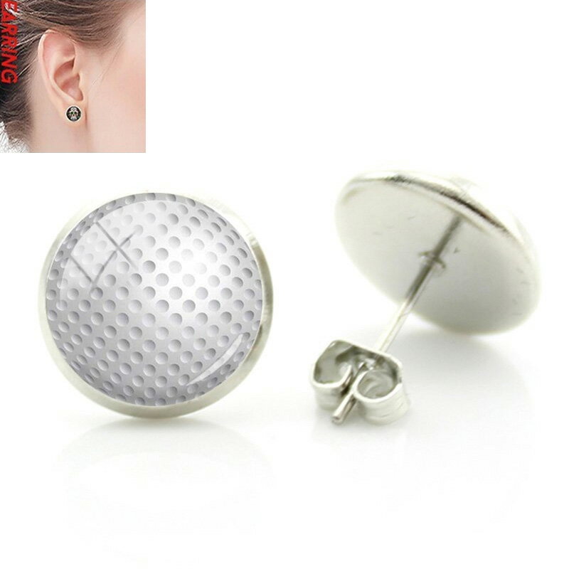 14mm カボションピアス (ゴルフボール) 1ペア 両耳 ゴルファー ゴルフの日 父 母 休日 スポーツ キャデ..