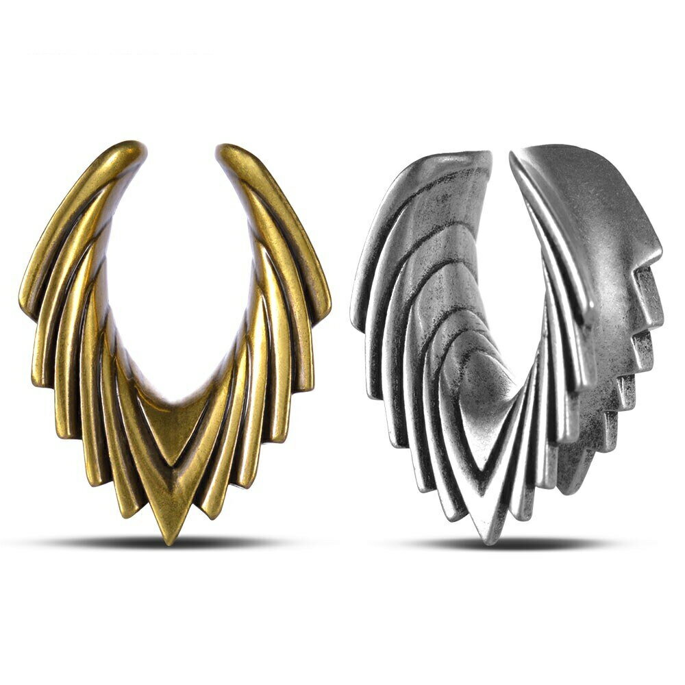 [0G 00G 12mm ボディーピアス] ミカエルウイングダブルフレア ボディピアス 真鍮 ホール系 メンズ レディース ゴールド シルバー プレゼント 金色 銀色 天使 羽根 悪魔 フェザー ウィング デビル エンジェル 面白い おもしろい オモシロイ 彼氏 彼女 誕生日 ユニーク 人気