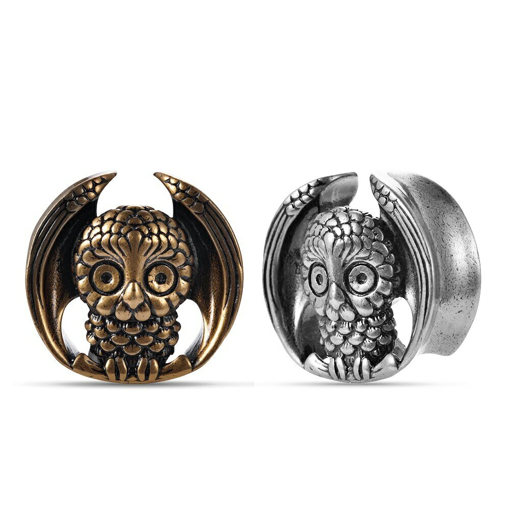 [0G 00G 12mm ボディーピアス] デビルオウルダブルフレア ボディピアス 1個販売 ふくろう フクロウ 梟 あくま 悪魔 使徒 コウモリ 蝙蝠 バット 鳥 真鍮 ホール系 メンズ レディース シルバー ゴールド プレゼント 金色 銀色 お洒落 彼氏 彼女 誕生日 ユニーク 人気 贈物