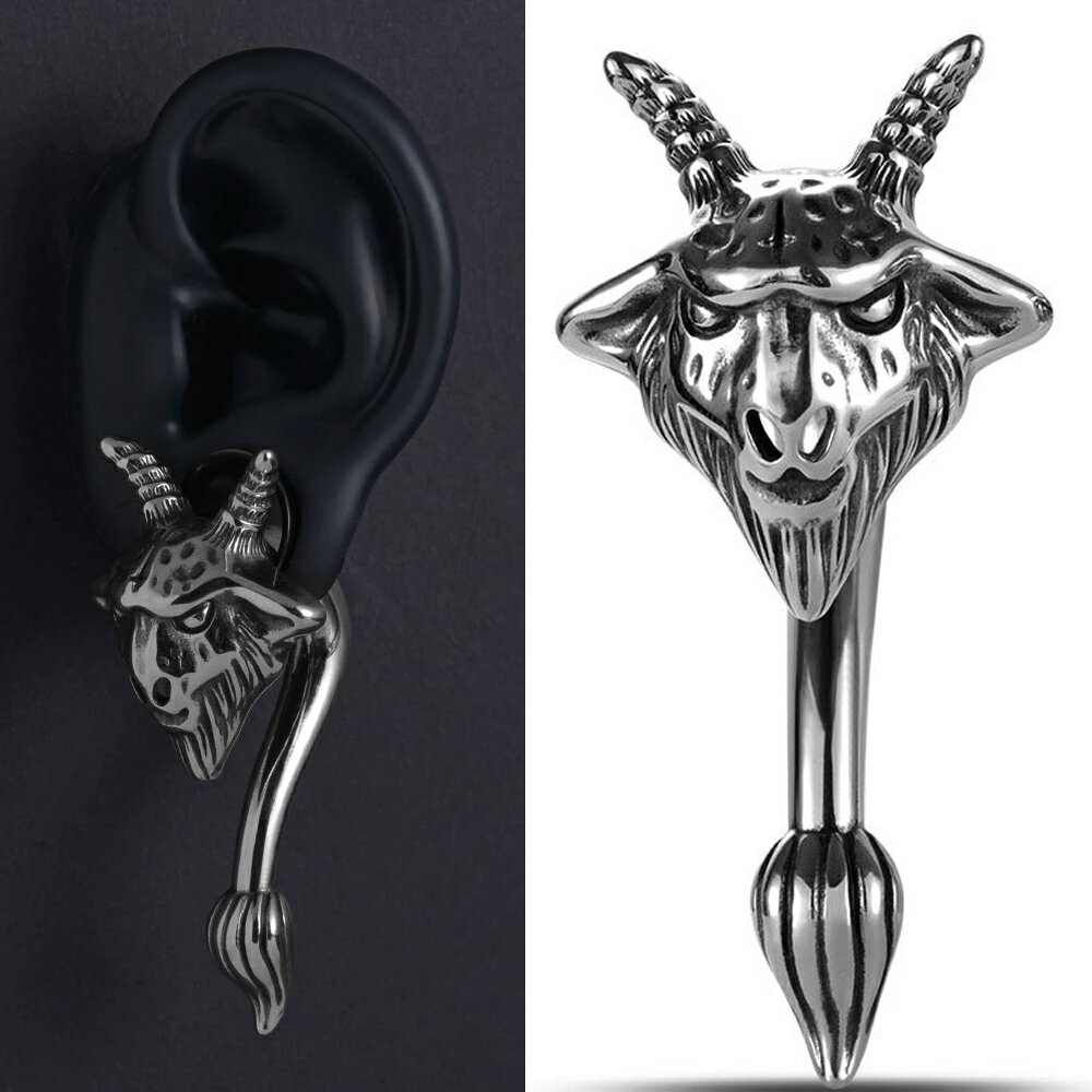 悪魔のサタンの山羊をモチーフにしたステンレス製のフック型ボディピアス。ステンレスの不気味な輝きとデビルサタンのヤギをモチーフにした存在感のあるボディピアス。男性からも女性からも人気の動物アニマのモチーフのボディーピアスはおそろコーデにも！形...