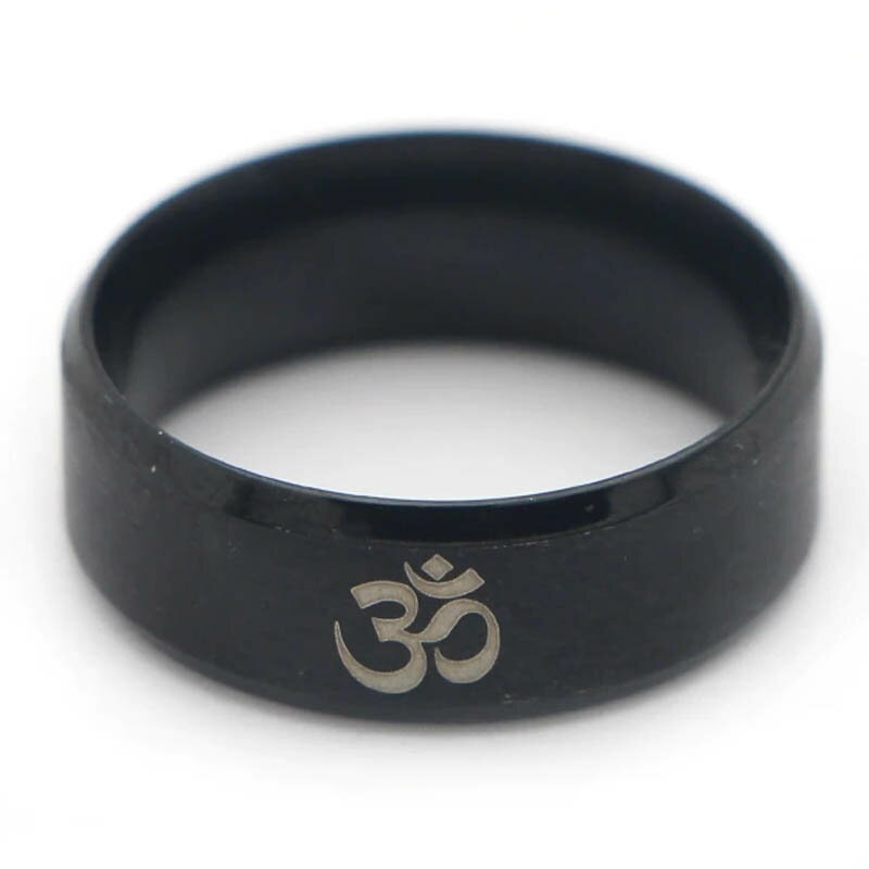 ブラック梵字ステンレスリング(SRV182)サイズ/31号 黒色 ブラフミー文字 仏教 指輪 サージカルステンレス316L メンズ レディース ペアリング プレ...